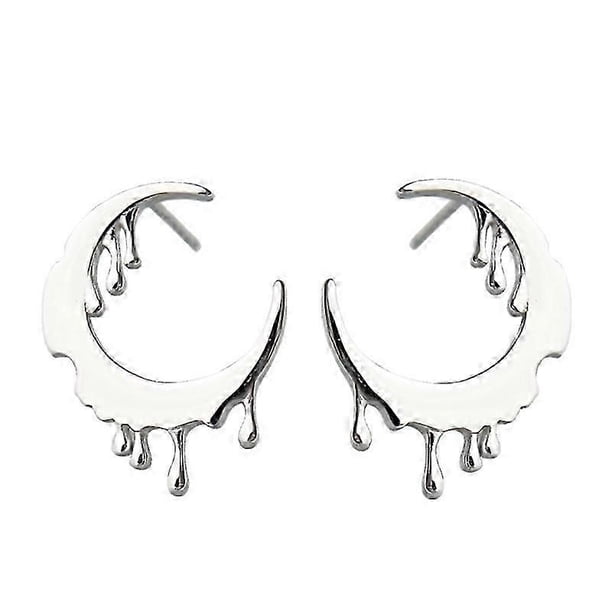 Pendientes pequeños de diseño artístico de moda, color plata, textura de lava abstracta, con forma de luna, adornos de mascota para mujer, accesorios