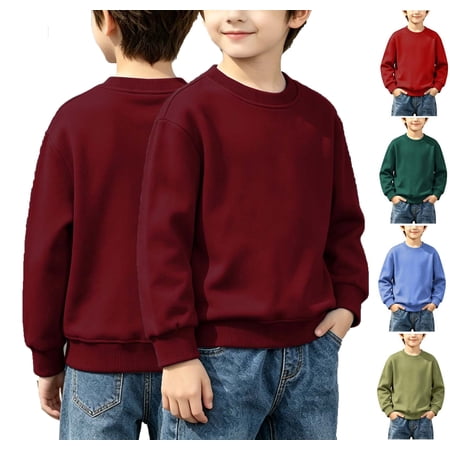 WAVSUF Girls Cotton Pullover Round Neck Loose Fit Long Sleeve Fall Casual Sweatshirts Red 10-12