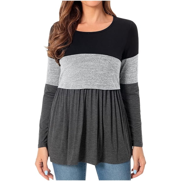 Ezubbcny Pregnancy Clothes for Women Casual Crew Neck Breastfeeding Pregnancy Clothes Solid Fall Pregnant Tops Long Sleeve Pullover Blouses Loose Soft Breathable Maternity Shirt Outfits