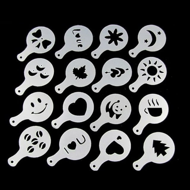 Langgg 16 Pieces/Set Coffee Stencil Replacement Drink Shop Template Mold Shown as Picture 1Set