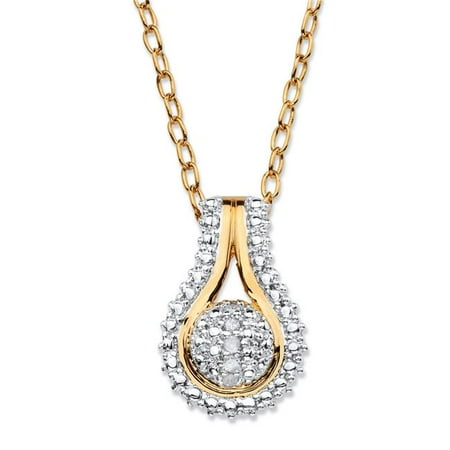 PalmBeach Jewelry 57715 18k Diamond Accent Pave Style Two Tone Teardrop Shaped Cluster Gold Plated Adjustable Pendant Necklace - 18 x 20 in.