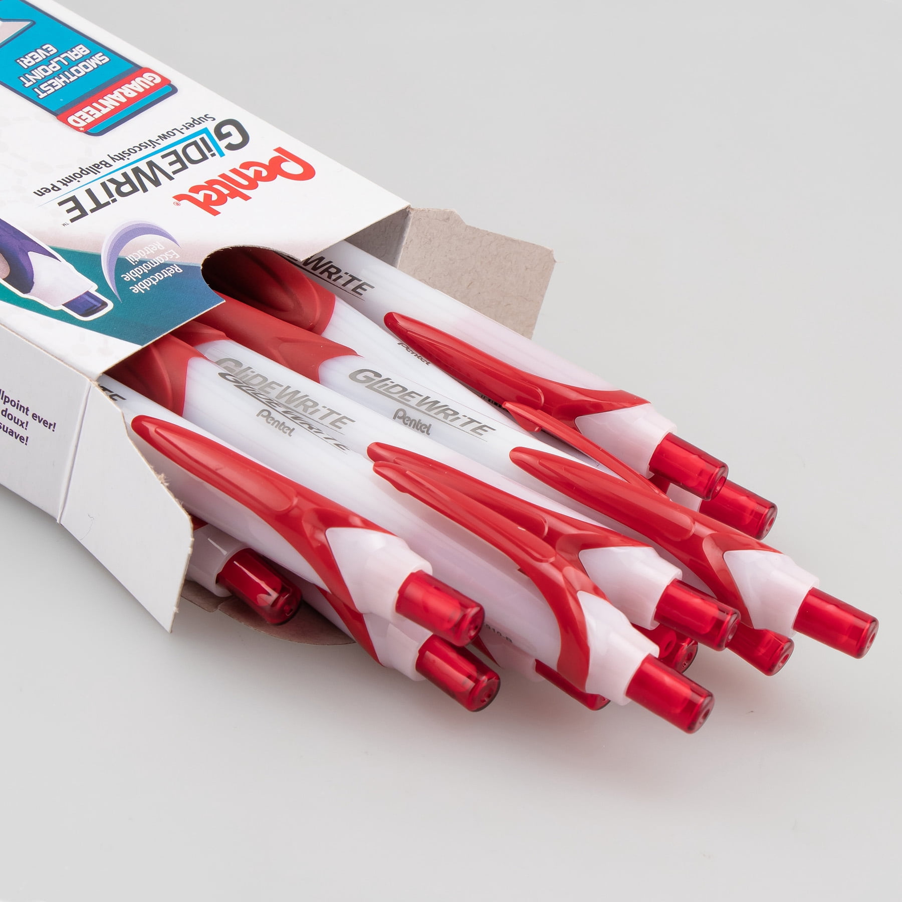 Pentel GlideWrite Ballpoint Pen with TechniFlo Ink, (1.0mm) Medium Line, Red, 1 Dozen