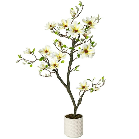 Arbre de Magnolia Artificiel, Plante de Magnolia Artificielle 4/5/6 Pi Arbres de Fleurs Artificielles Faux Décor Intérieur pour Salon, Plancher, Magasin et Hôtel
