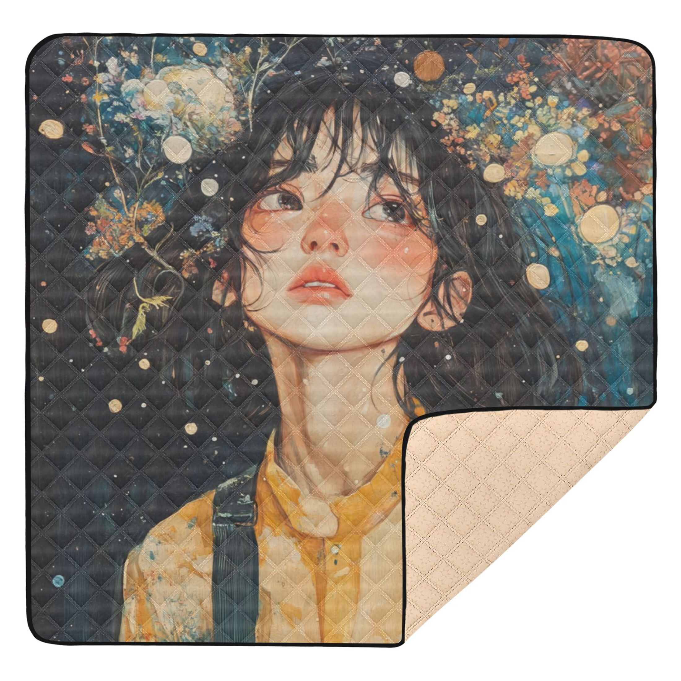 WOBOGO Black Hair Lass Baby Playmats Extra Large Waterproof Rollable Activity Pads for Toddlers 50×50inch
