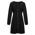 thumbnail image 4 of Herrnalise Women’s Dresses Summer 2024 Casual Autumn Solid Sexy U-Neck Buttons Long Sleeve Waist Dress S-2XL, 4 of 8