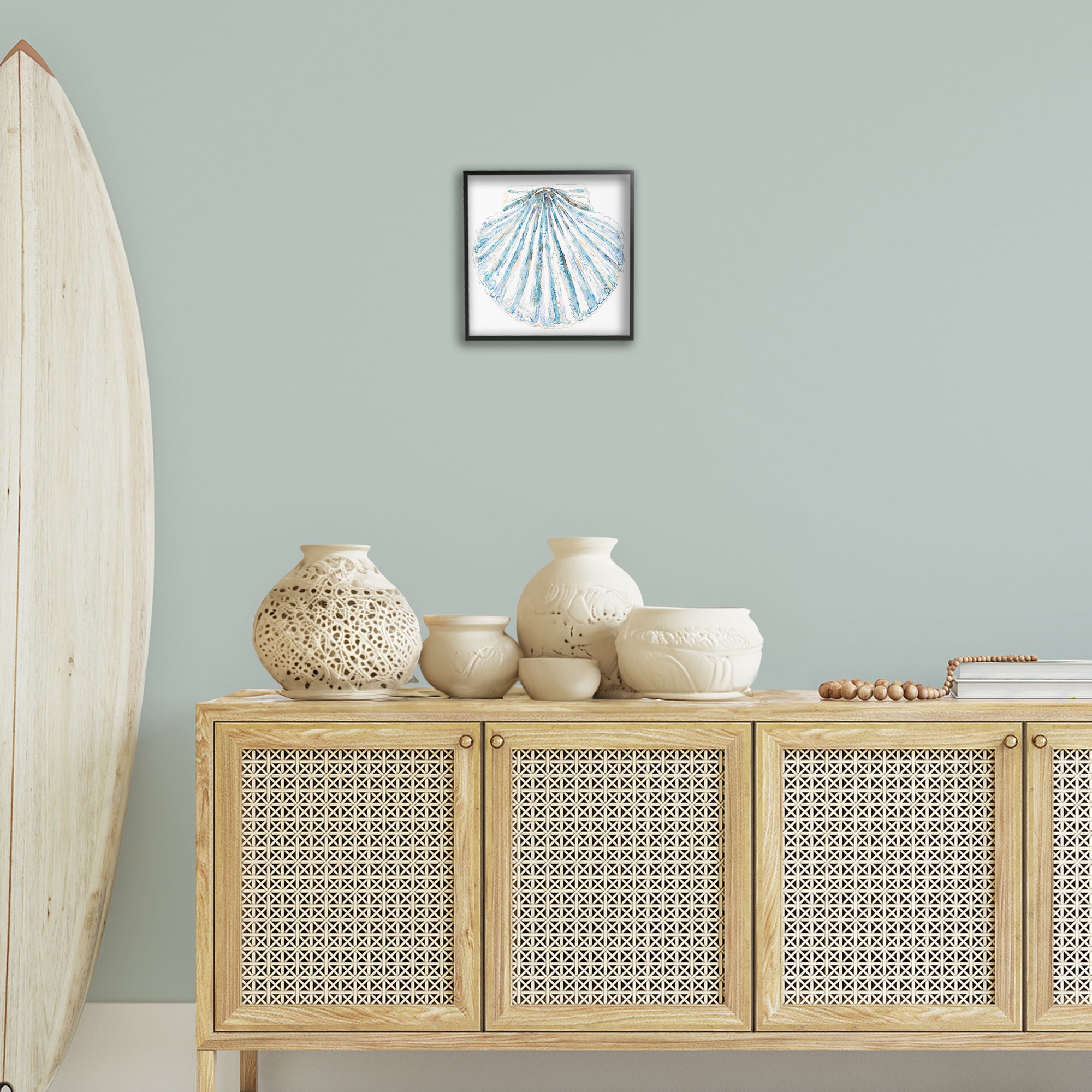 Stupell Industries Clam Shell on White Coastal Painting Black Framed Art Print Wall Art, 12 x 12