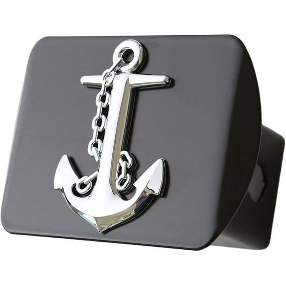 LFPartS Navy Ship Anchor 3D Chrome Emblem Metal Trailer Hitch Cover Fits 2" Receivers (Black Square)