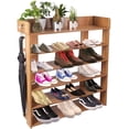 thumbnail image 3 of 18 Pairs Shoe Rack with Top Shelf and Hanging Bar, Natural, 3 of 7