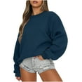 thumbnail image 2 of Jsaierl Womens Sweatshirt Loose Fit Solid Color Sweatshirts Crewneck Fall Sweater Tops Trendy Long Sleeve Shirts Womens Sweatshirts Under $10, 2 of 7