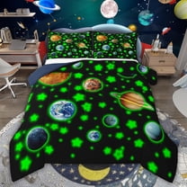 Feelyou Kids Earth Planet Twin Comforter Sets, Neon Green Stars Bedding Set, 2pcs