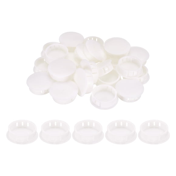 Unique Bargains 50pcs Nylon Plastic Hole Plugs, 1-1/5"(30mm) Round Drill Screw Hole Plugs Covers for Kitchen Cabinet Furniture White