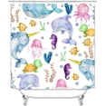 thumbnail image 2 of 4PCS Cartoon Animal Shower Curtain Sets With Rugs, Waterproof Fabric White Shower Curtain Giraffe Elephant Lion Safari Bear Jungle Wildlife Watercolor Green Eucalyptus Leaf Kids Bathroom Decor, 2 of 7