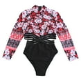 thumbnail image 2 of Womens Swimsuits 1 Piece Floral Tummy Control Long Sleeve Sun Protection Swimwear Padded Bikini Swimwear Red Athletic Bathing Suit M, 2 of 7