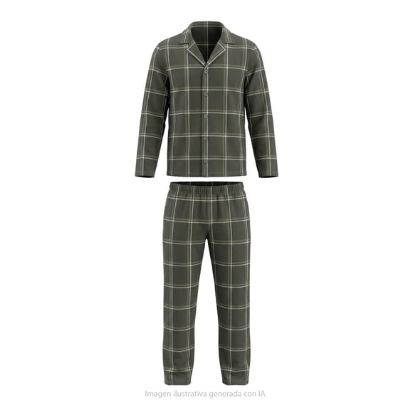 Pijama George para Caballero Set Playera Manga Larga con Pantalón Olivo Talla CH 2 Piezas