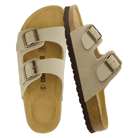 Cushionaire Lane Cork Footbed Sandals for Women – Comfortable Double Buckle Slip-On with Genuine Suede Footbed & Arch Support | Slides for Women
