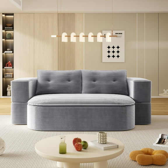 78.7 " W 2-in-1 Foldable Sofa, Plush Corduroy Sofa, Convertible Floor Sofa Bed, Deep Seating, with Multi Functional Blanket,Suitable for Living Rooms, Appartment, Offices, Light Grey