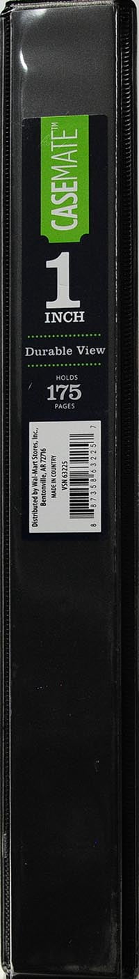 Casemate Durable View 1-Inch 3-Ring Binder, Black, 8.5 x 11 Inches