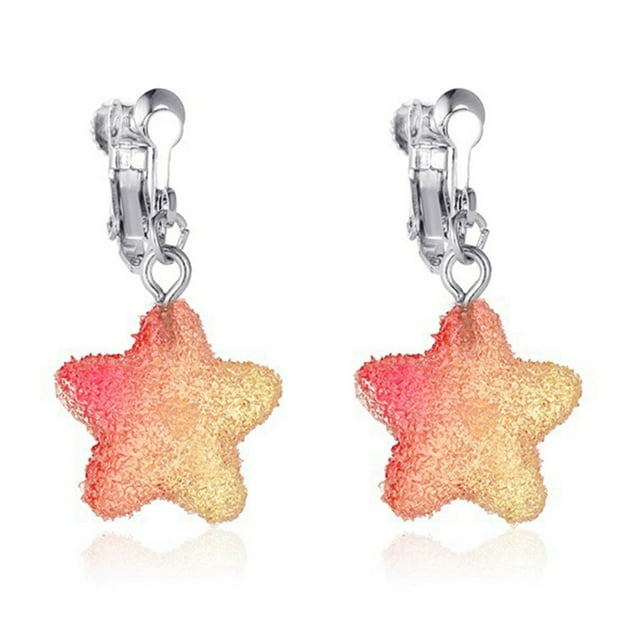 Star Dangle Earrings Creative Five-pointed Star Drop Earrings Clip on Earrings