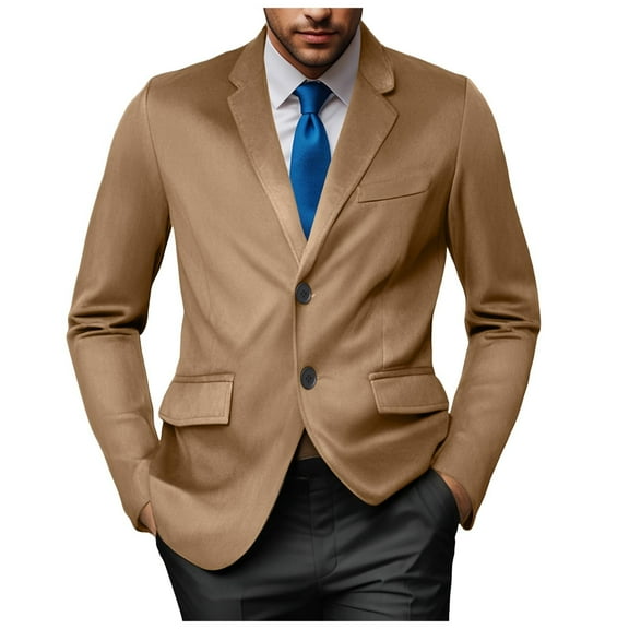 adviicd Suits for Men Classic Fit Men's Linen-Blend Suit Jacket, Breathable Single Breasted Blazer, Regular Fit, with Chest Pocket (Khaki,XL)