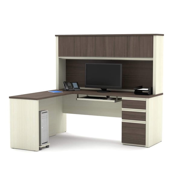 Atlin Designs L-Desk with Hutch in White Chocolate and Antigua