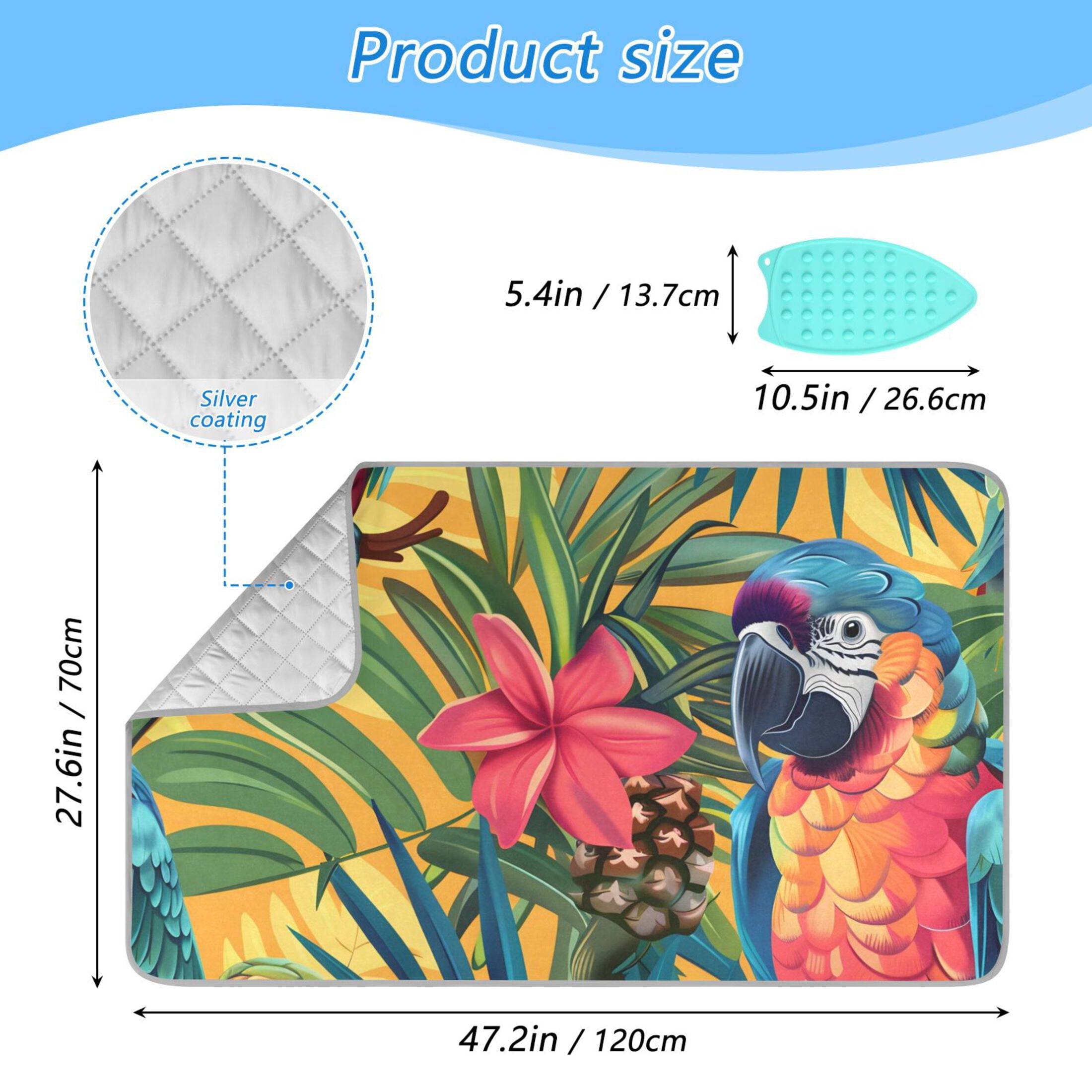 Parrots Pineapples Flower Palm Leaves Ironing Mat Blanket Portable Travel Ironing Pad Heat Resistant Pad 47.2" x 27.6”