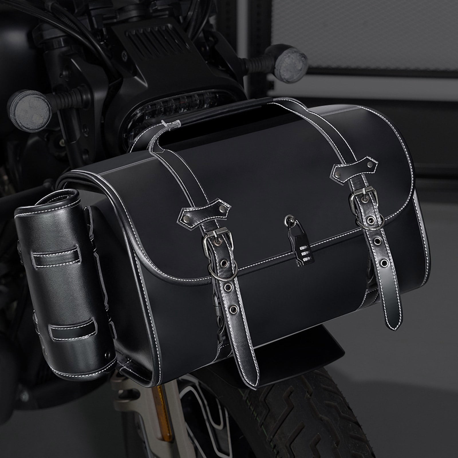 BIBABLYKE Motorcycle Tail Bag,Motorcycle Rear Seat Bag Waterproof PU Leather Motorbike Helmets Bag Luggage Storage Backpack