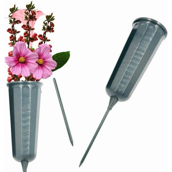 2PCS Grave Flower Holder, Green Plastic Cemetery Vase, Memorial Plastic Flower Holders with Spikes for Flowers Headstones Cemetery Grave Decoration, Green