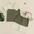 thumbnail image 2 of Zpanxa Summer Outfits for Girls Solid Color Stand Collar Color Block Short Sleeve Top and Shorts Set 2 Years, 2 of 7