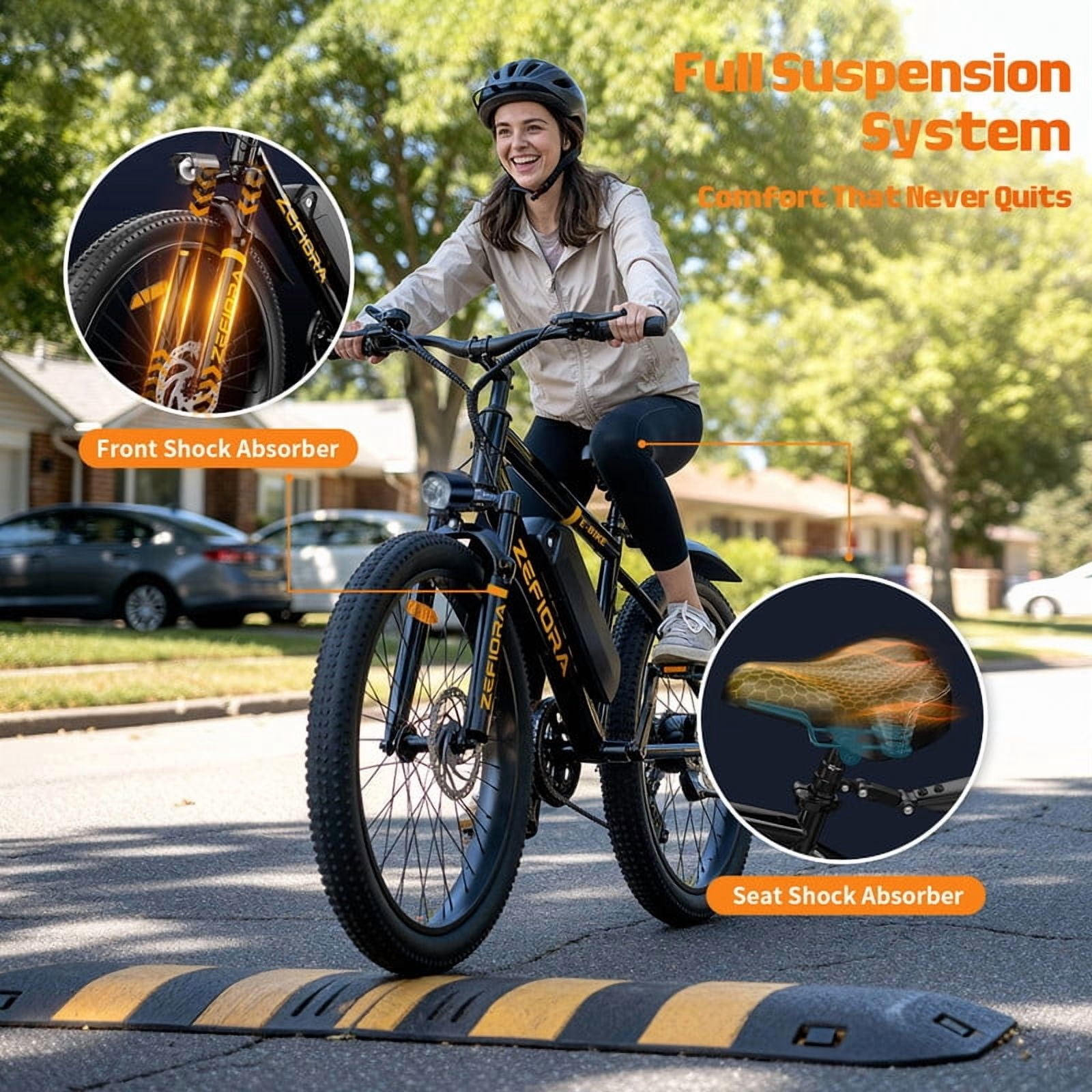 ZEFIORA Electric Bike for Adults, 1500W Peak Motor Ebike, 25mph, 45 Miles PAS Range, 48V 10Ah Removable Battery, 7-Speed, 26" All-Terrain Electric Bicycle, UL2849
