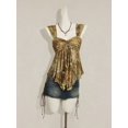 thumbnail image 3 of Yellow Floral Paisley Print Tie-Front Peplum Asymmetrical Mesh Hem Tank Top For Women, 3 of 8