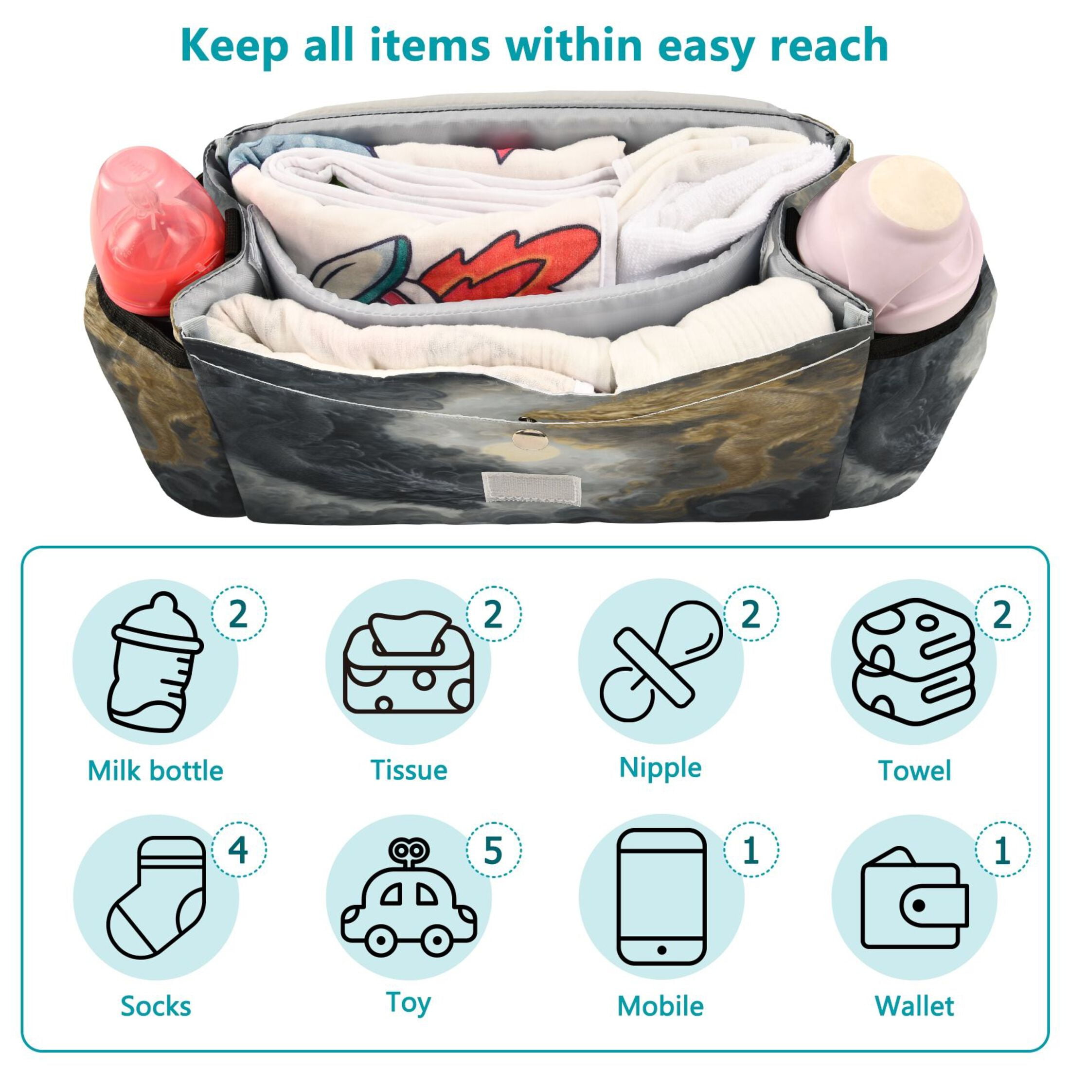DIXRUYEE Stroller Organizer Moonlit Confrontation Printed