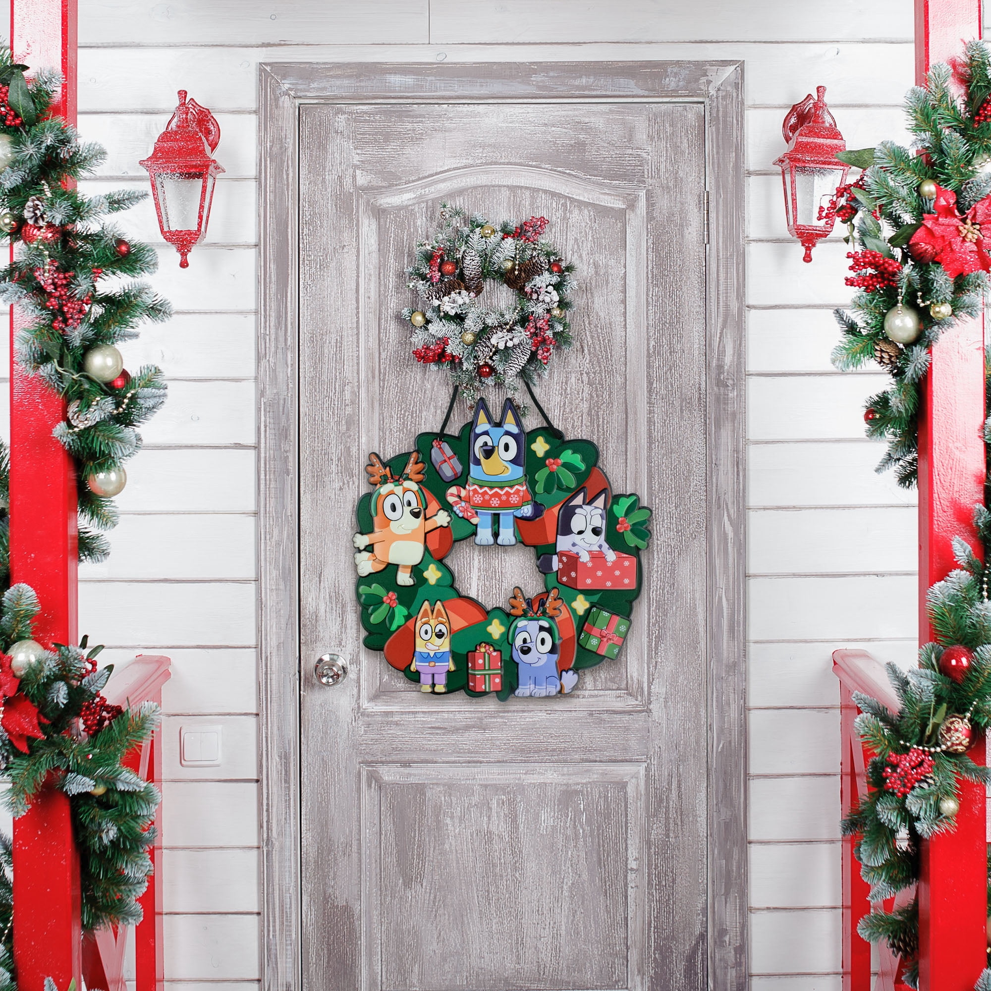 Bluey 12.5 inch Metal Christmas Wreath Featuring Merry Family Characters