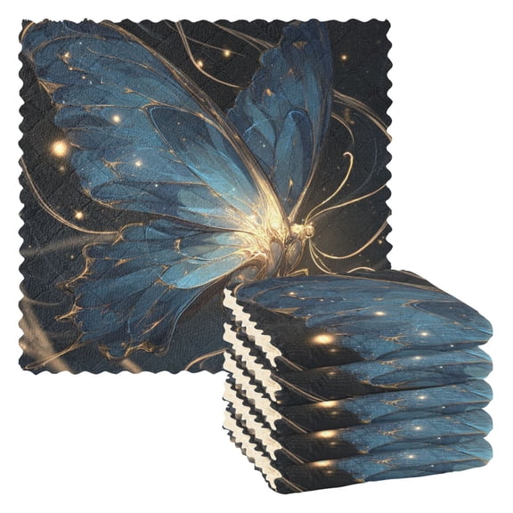 6 Pieces of Kitchen Towels 11x11Inch Kitchen Dish Cloths Kitchen Dish Towels Reuseable Cleaning Cloths Flying Blue Butterfly
