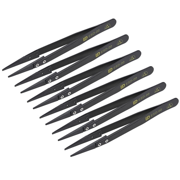 Pinzas antiestáticas de precisión ESD-00 de Unique Bargains, pinzas planas de acero inoxidable para electrónica de manualidades 6Pcs