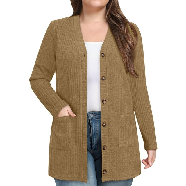 Veste Matelassée pour Femmes Cardigan Léger Cardigan en Tricot Doux Manches Longues Léger Ouvert Chandails en Molleton Boutons Mode Automne 2025 Cardigans avec Poches Vêtements Habillés d'Hiver