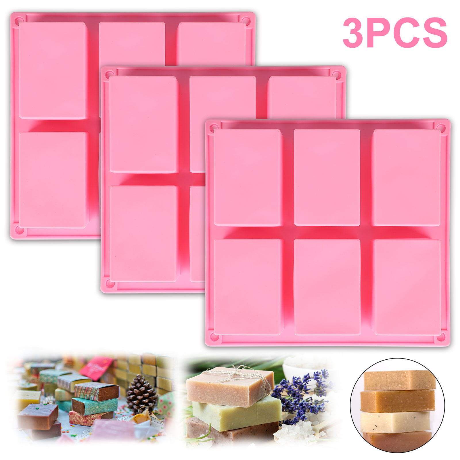 2 Pack Silicone Soap Molds 6 Cavities Soap Baking Cake Mold for DIY Soap Gift US
