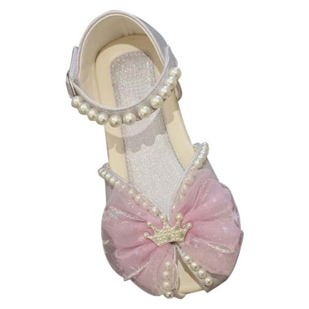 

NIUREDLTD Girls Dress Shoes Mesh Bow Pearl Mary Jane Shoes Ballerina With Satin Ankle Tie For Wedding Party Size 29