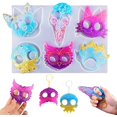 thumbnail image 1 of Molde de resina para llavero de autodefensa, molde de fundición epoxi de silicona anti-lobo con 10 llaveros para hacer joyas, colgantes, manualidades de cristal (garra de gato, búho, calavera, perro) Xemadio WMZL-1072, 1 of 7
