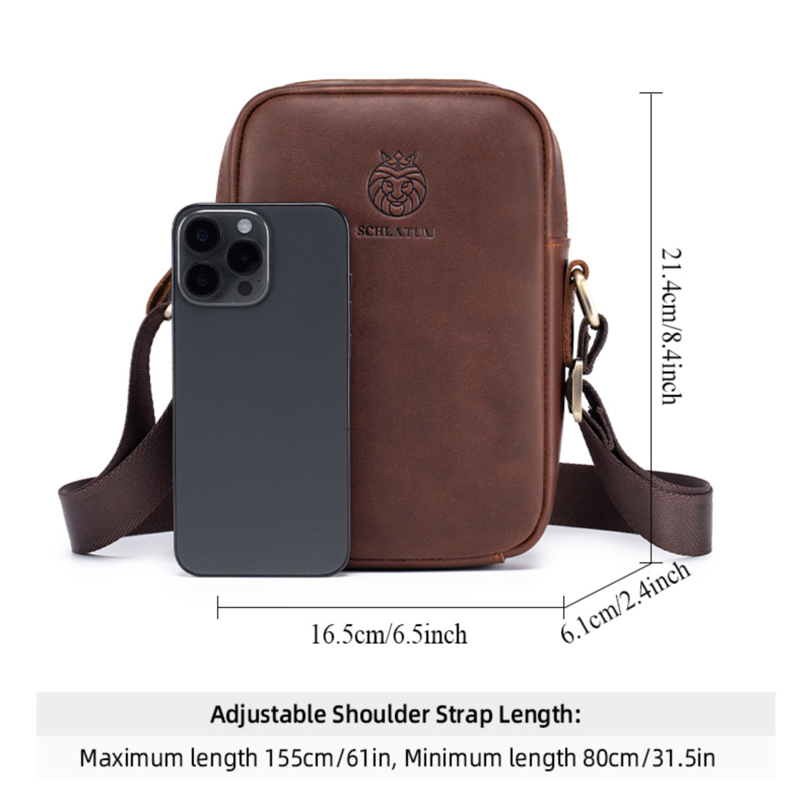 SCHLATUM Leather Crossbody Bag for Men, Shoulder Bag for Men, Man Purse with Zipper and Adjustable Shoulder Strap