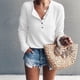 thumbnail image 2 of Blusa de manga larga con cuello en V abotonada informal de moda para mujer Pompotops  gfhjh5440, 2 of 5