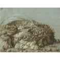 thumbnail image 2 of Gherardo Cibo 18x14 Gold Ornate Wood Frame and Double Matted Museum Art Print Titled - Hilly Landscape with Ships (C. 1570), 2 of 4