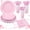 Pink, variant on 200 Pcs Party Plates and Cups and Napkins Sets, 9" Pink Valentines Paper Plates, 7" Dessert Plate, 9oz Cups & Cutlery, 25 Guest Scalloped Pink Party Supplies for Birthday, Wedding, Baby Shower