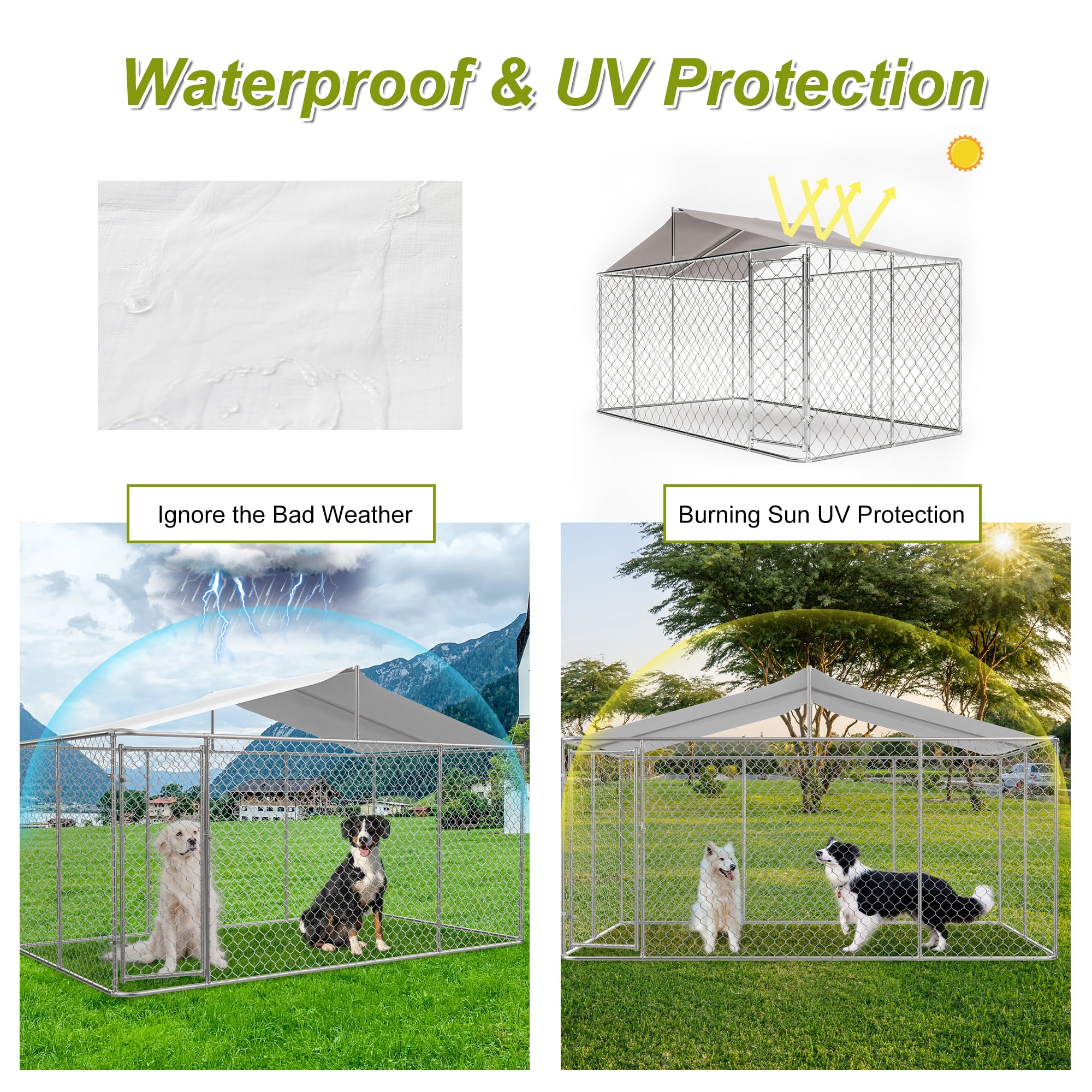 LZBEITEM 13 x 7.5 ft Outdoor Dog Kennel Dog Cage Dog Playpen Dog Fence Chicken Coop Hen House Heavy Duty Pet Playpen with Large Galvanized Chain Link with UV & Water Resistant Black Proof Cover