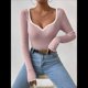 thumbnail image 4 of Camiseta de Larga con Escote Corazón para Mujer, de Punto Acanalado y Ribete en Contraste. Rosa M, 4 of 8