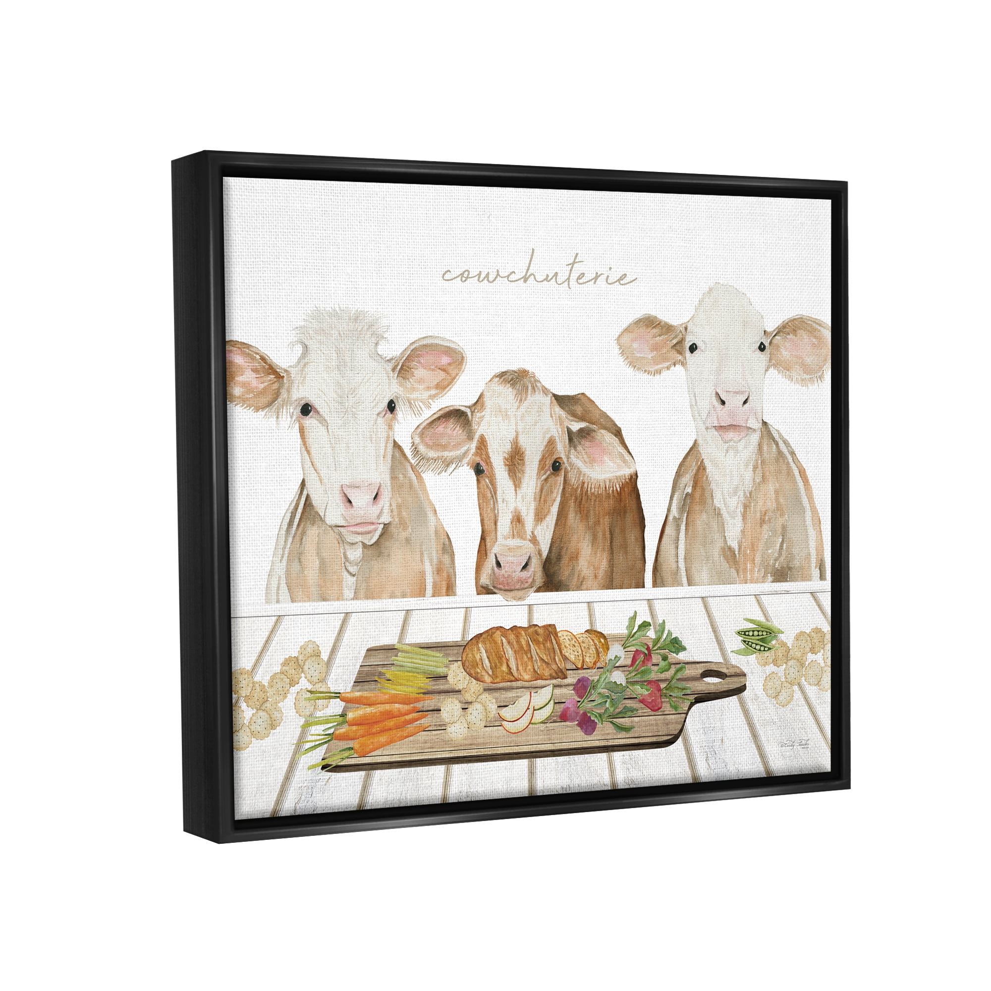 Stupell Industries Cowchuterie Funny Cows Animals & Insects Painting Black Floater Framed Art Print Wall Art, 31 x 25