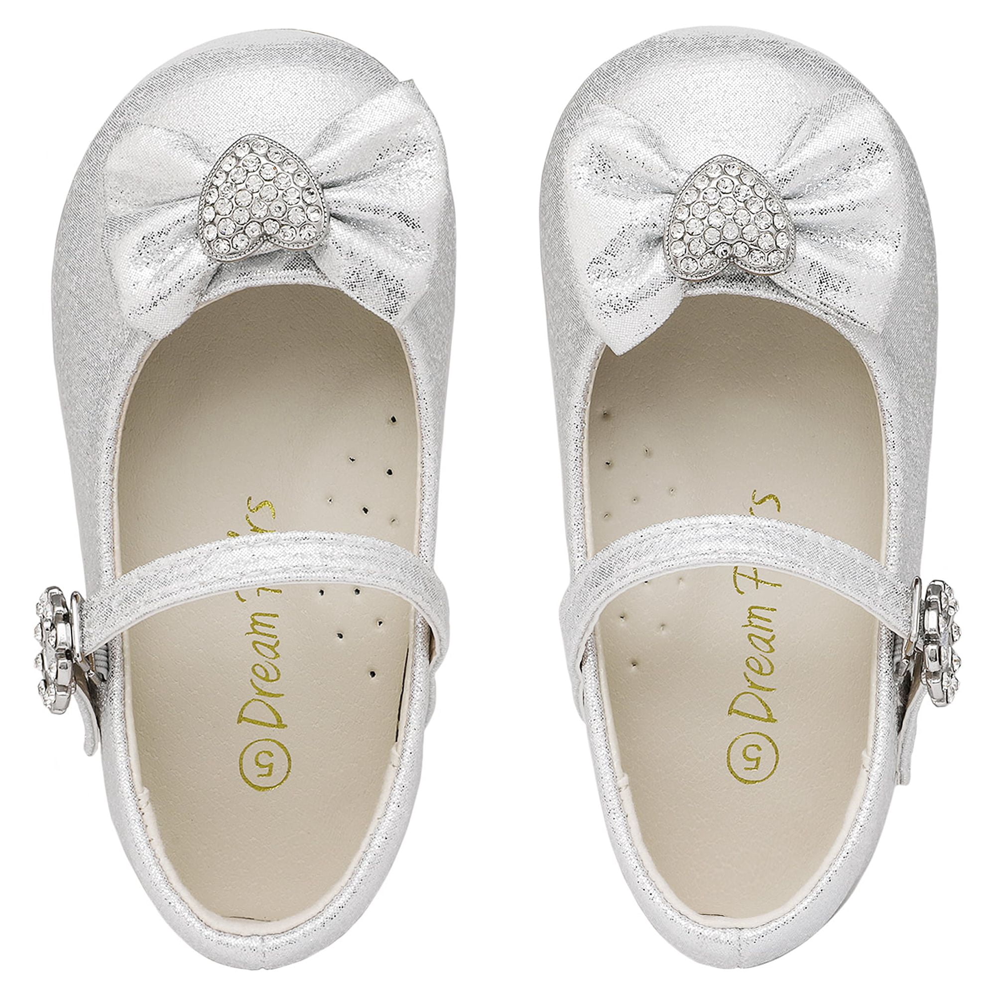 Baby Deer Girl's Shimmer Mary Jane Shoes With Flower - Soft Sole Crib Shoes