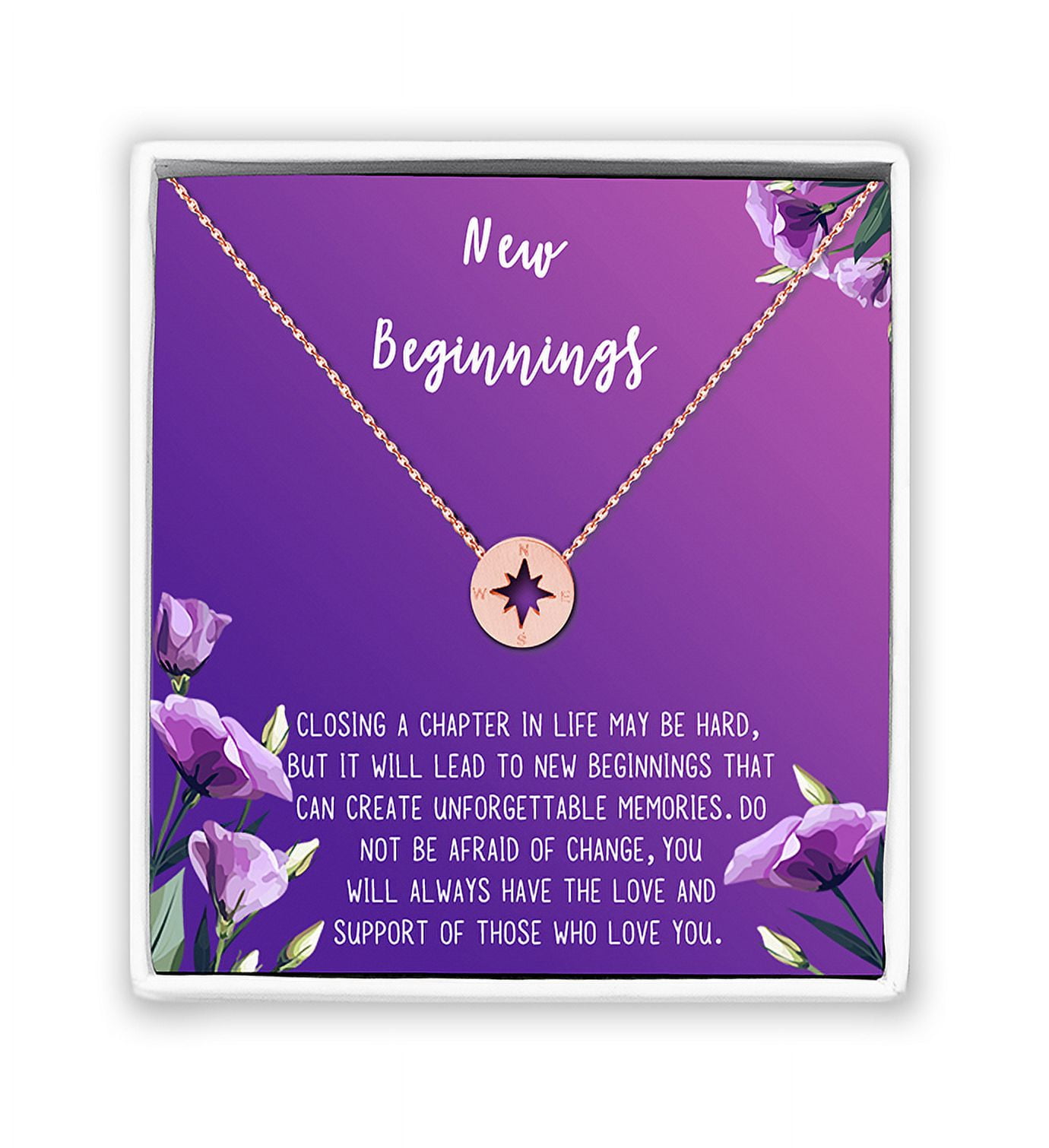 Anavia New Beginnings Gift Card for Her, New Job Gift, New Relationship Gift Card, Cheer up Gift Necklace, Encouragement Gift for Daughter-[Silver Compass, Royal Purple Gift Card]