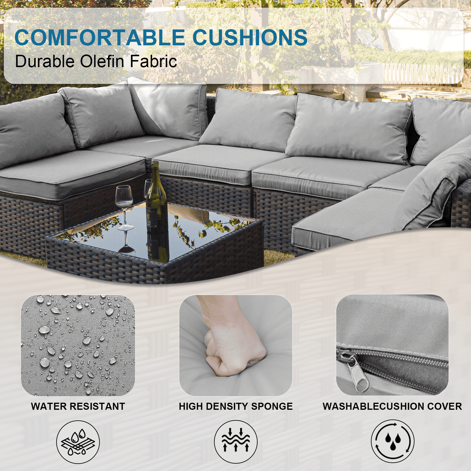 Grezone 7 Piece Patio Furniture Sets on Sale with Fire Pit Table, All Weather Outdoor Sectional PE Rattan, Patio Furniture Sets with Cushions for Garden, Lawn, Backyard,Gary