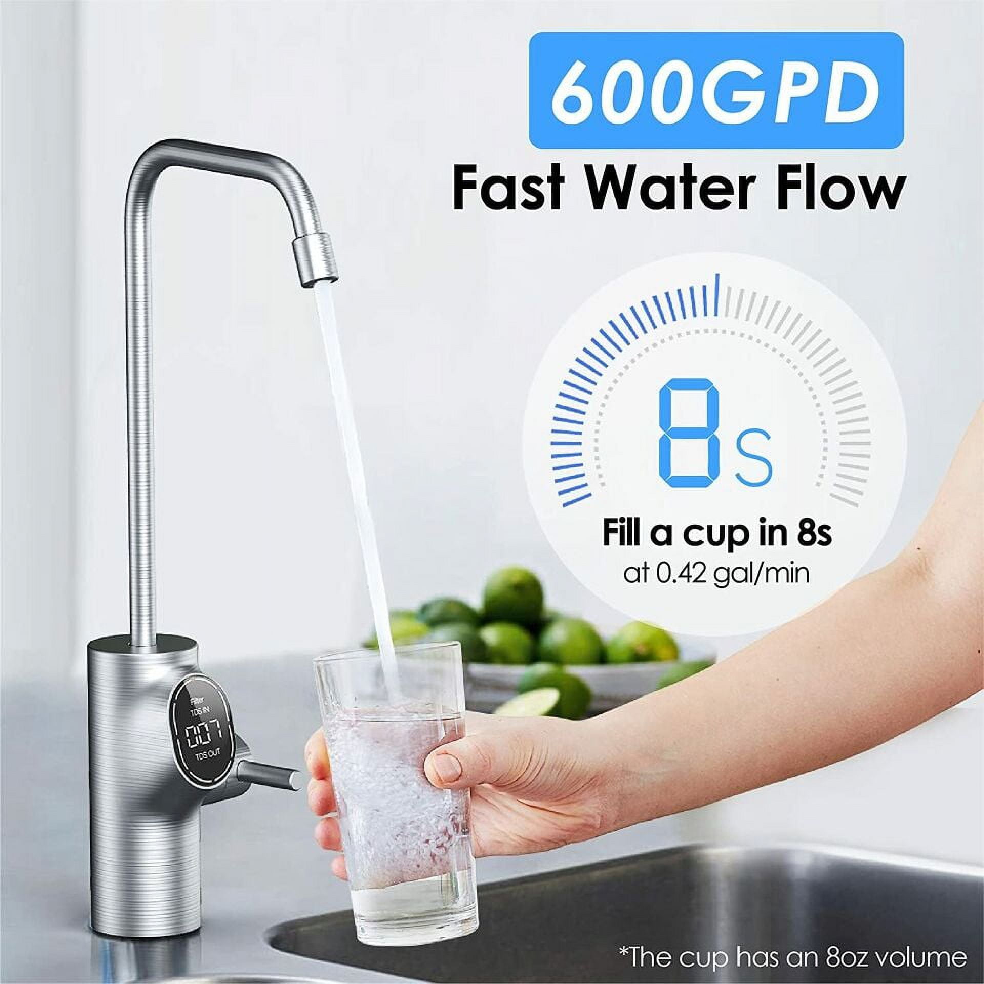 Waterdrop D6 Reverse Osmosis System, Tankless, 600 GPD, with D6RF Filters