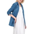 thumbnail image 3 of Chaqueta de Trabajo Informal Ligera para Mujer, con Solapa, Mangas Cuartos, Plisada Elástica, Forrada y Bolsillos Azul XXL, 3 of 9